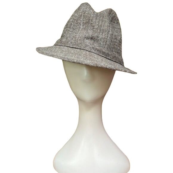 Vintage 70’s Sears Gray Wool Poly Tweed Fedora Hat Unisex Medium 7 - 7 1/8 - Picture 2 of 10
